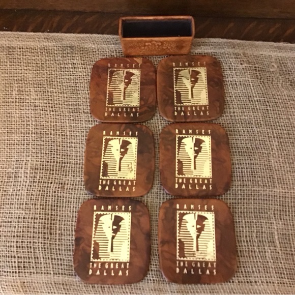 Vintage Ramses the Great set of six coasters with holder. Made in Egypt. - Picture 2 of 10